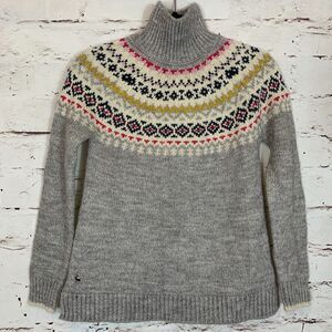 Joules Knitwear Grey Fair Isle Turtleneck Sweater Size 2 Nordic Cozy Country
